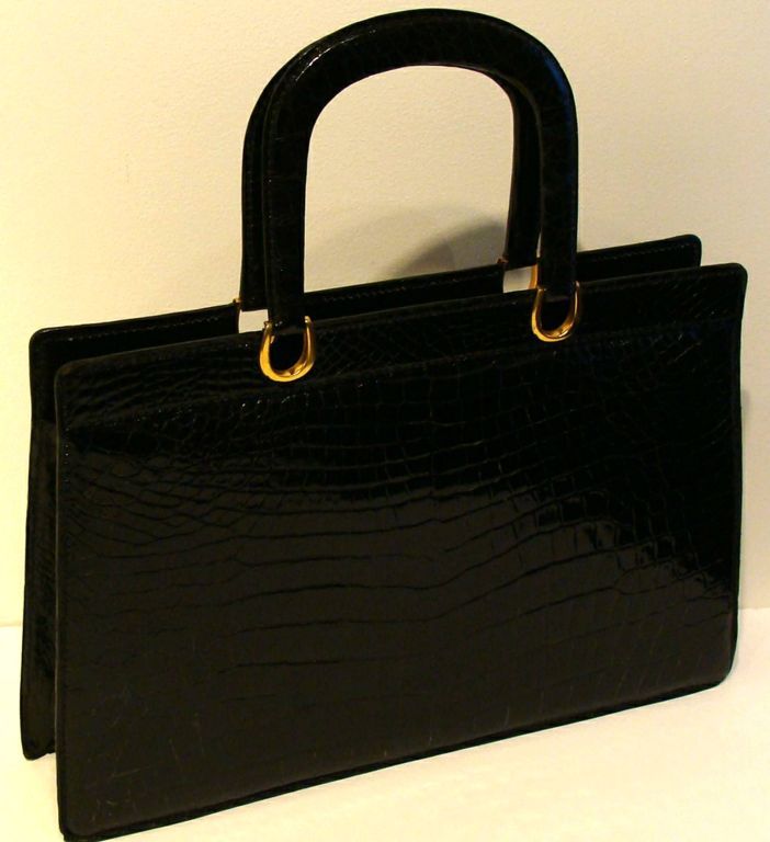 Oversized Black Crocodile Handbag