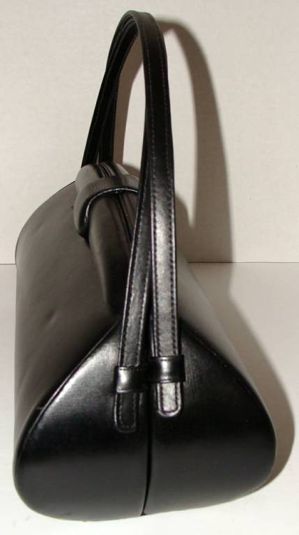 Large Black Structured Handbag with Double Handles 1