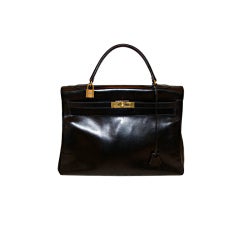 Hermes Black Boxcalf  Souple Kelly Bag 35cm