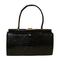 Vintage Black Crocodile Handbag Large and Excellent