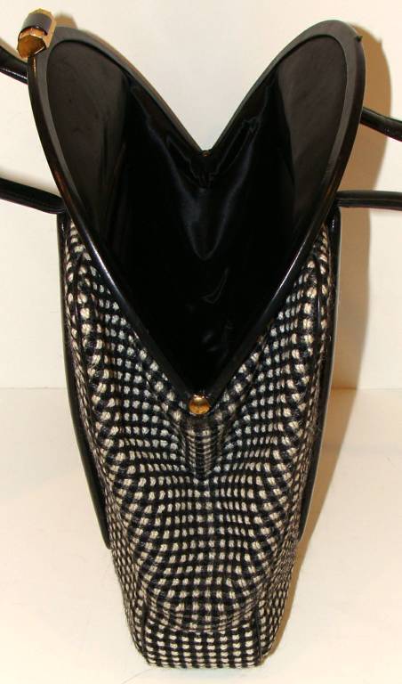 Women's Large Black and White Wool/Mohair Tweed Handbag