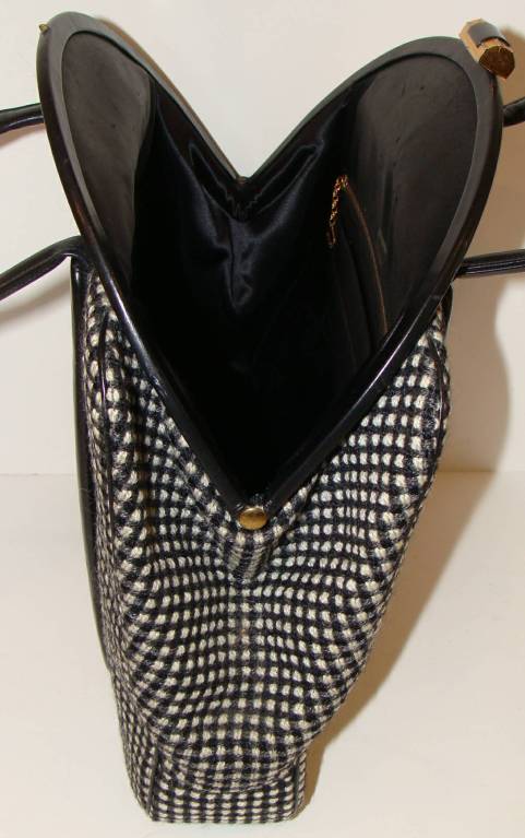 Large Black and White Wool/Mohair Tweed Handbag 1