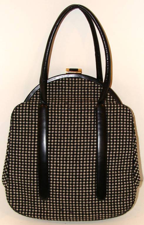 Large Black and White Wool/Mohair Tweed Handbag 4