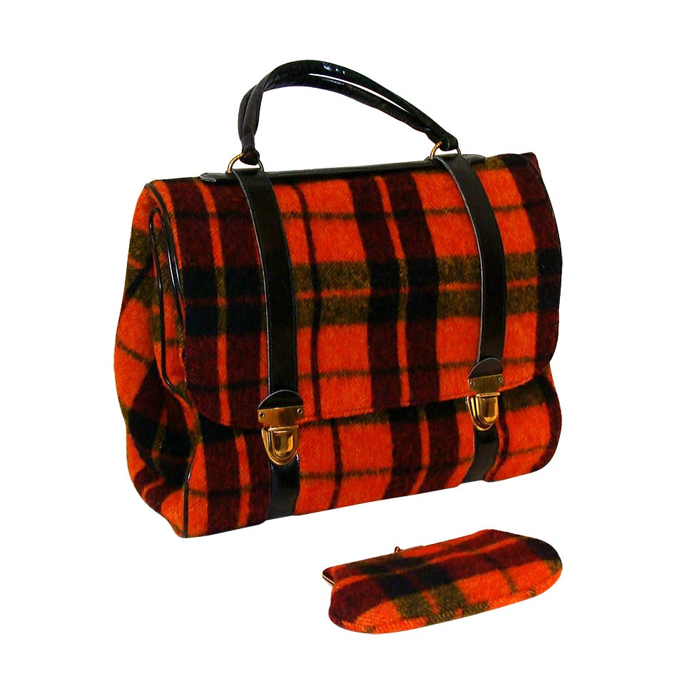 Over-sized Plaid Handbag Expanding to a Satchel For Sale