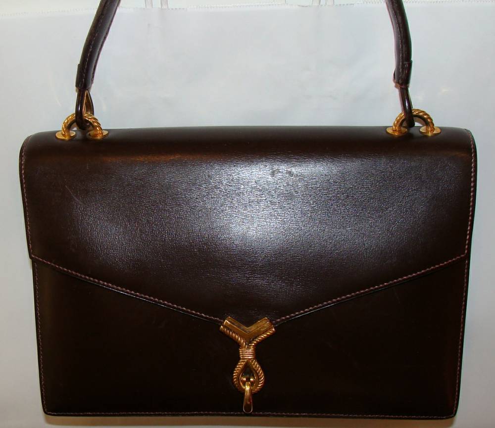 Hermes Classic Handbag Purse in Brown Tourniquet Clasp 3