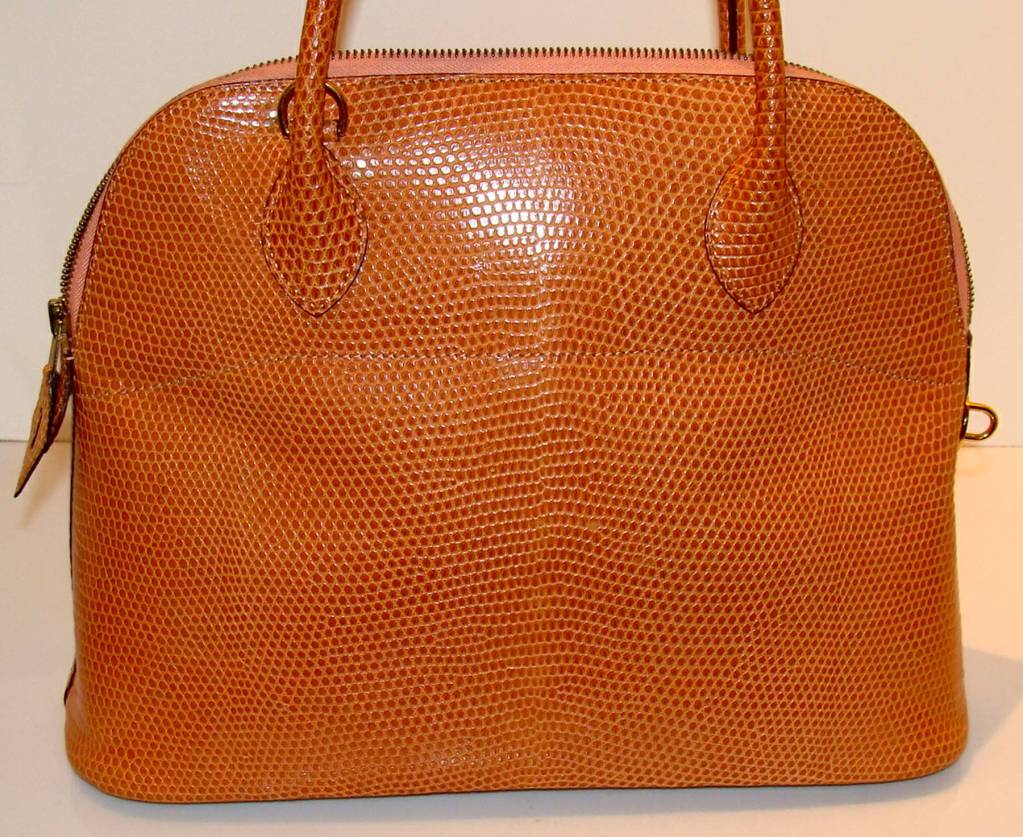 Red Hermes Bolide Bag in Lizard 32cm RARE For Sale