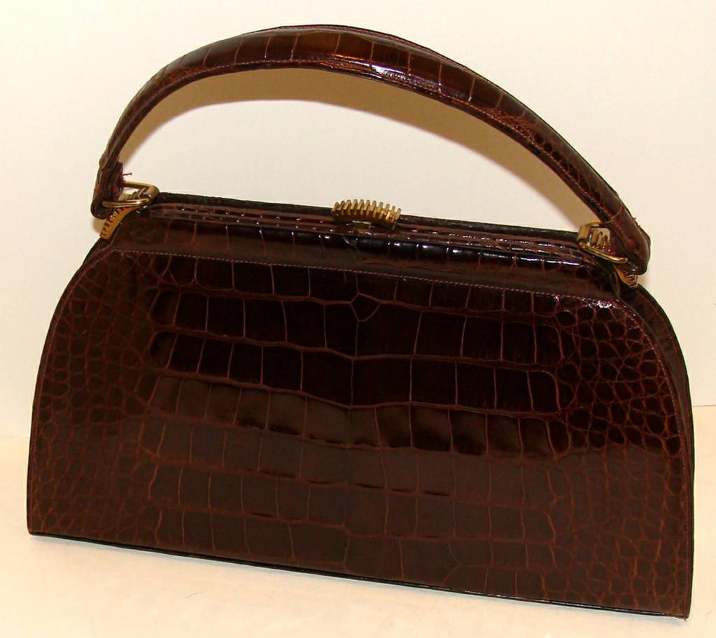 Brown Alligator Kelly Style Bag Purse 1