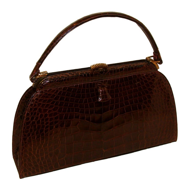 Brown Alligator Kelly Style Bag Purse