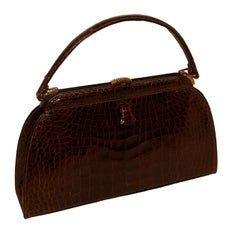 Vintage Brown Alligator Kelly Style Bag Purse