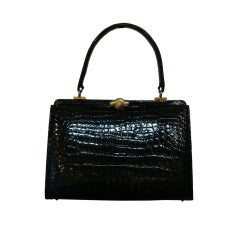 Vintage Large Black Alligator Handbag