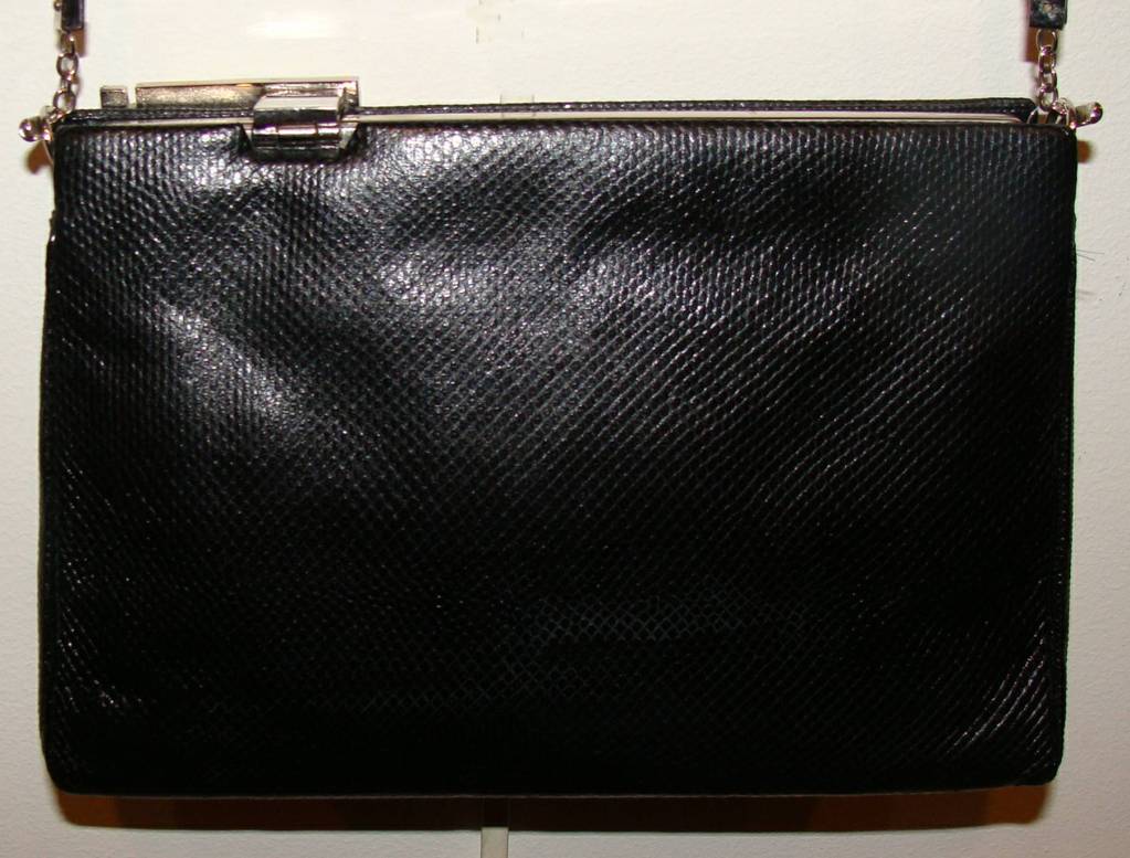 Art Deco Style Evening Bag in Black Karung by Judith Leiber In Good Condition In Lambertville, NJ