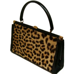 Vintage Leopard Print Kelly Style Handbag Large
