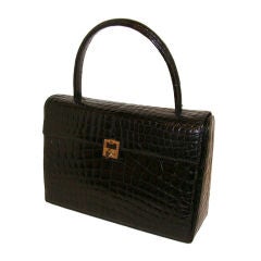Black Center Skin Crocodile Handbag Purse France 7