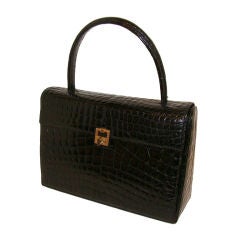 Black Center Skin Crocodile Handbag Purse France