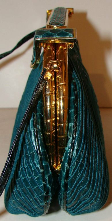 Teal Python Evening Bag Clutch W/Shoulder Strap by Judith Leiber 1