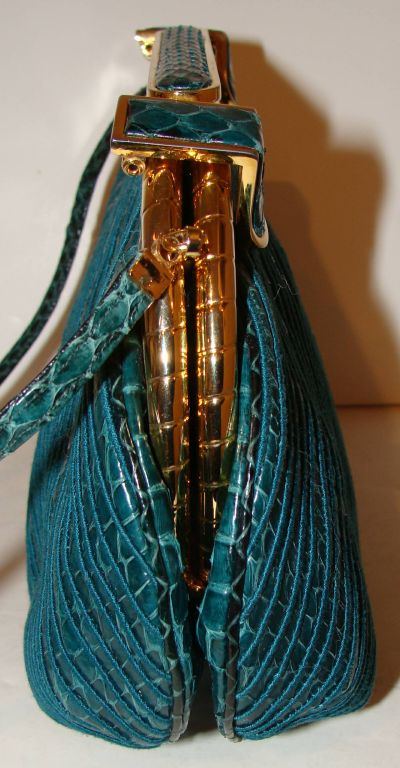 Teal Python Evening Bag Clutch W/Shoulder Strap by Judith Leiber 2