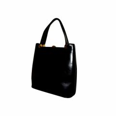 Antique Schiaparelli black leather handbag purse