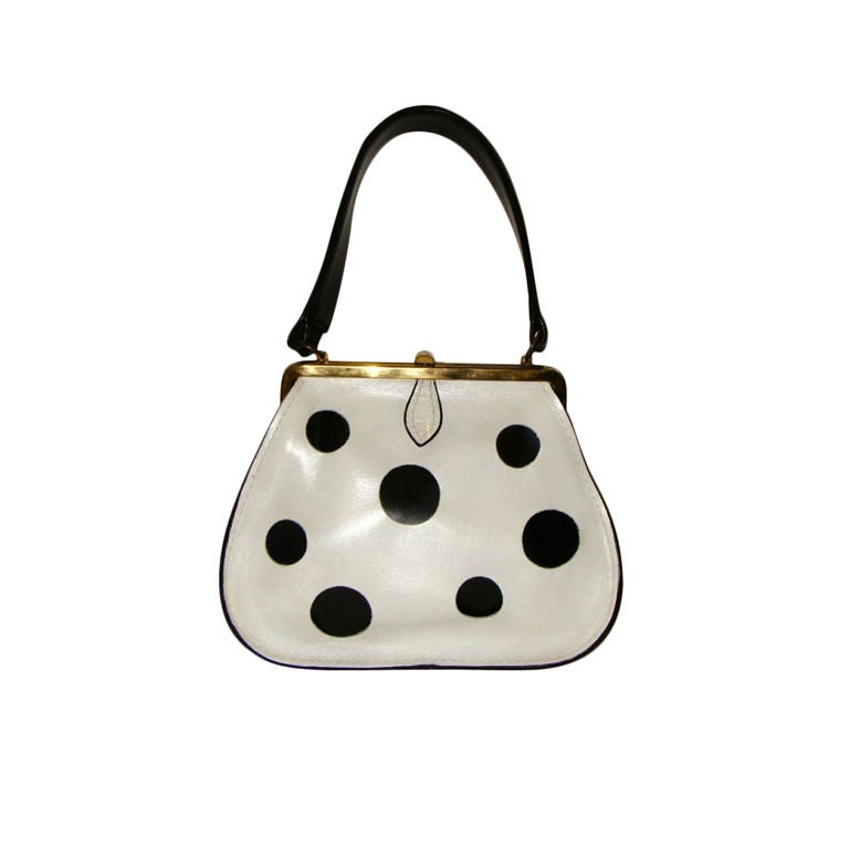 Rare Black and White Polka Dot Leather Purse