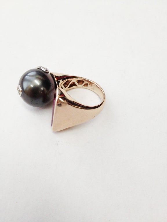 Black South Sea Pearl Ruby Diamond  Gold Ring 1