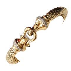 Diamond Gold Hook and Loop Bangle Bracelet Estate Fine Jewelry