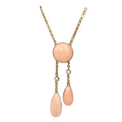 Collier négligé Edouardien Ancien Corail Perle Or