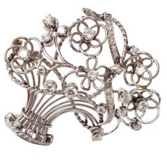 1950s Retro Diamond Platinum Flower Basket Pin Brooch