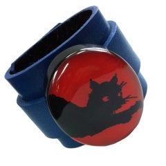 Vintage Lucite Black Cat on Leather Cuff Bracelet