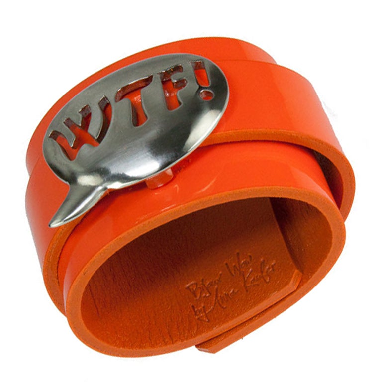 WTF! Acronym Stainless Steel Leather Cuff Bracelet