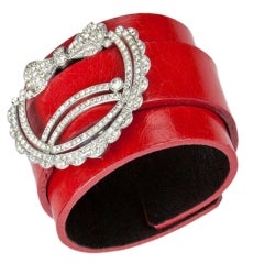 CZ Art Deco Bow Clip Leather Cuff Bracelet