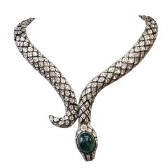 Retro Snake Crystal encrusted Serpent Sterling Necklace