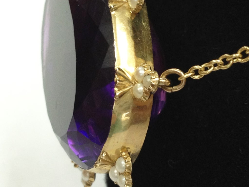 Art Deco Amethyst Pearl Gold Necklace In Excellent Condition In Montreal, QC