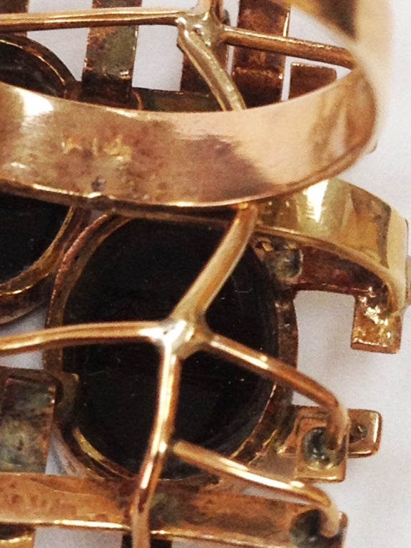 Oval Cut Modernist Quartz Gold Lattice Design Statement Ring Estate Fine Jewelry