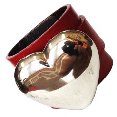 Sterling Silver Heart Leather Cuff Bracelet 3