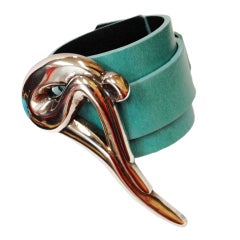 Art Deco Lupu Sterling Silver Diver Leather Cuff Bracelet