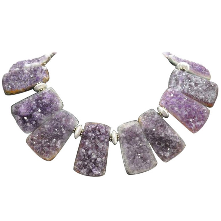 Sensational Natural Gemstone Amethyst Quartz Statement Necklace  For Sale