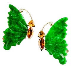 Vintage Jade Citrine Diamond Butterfly Brooches