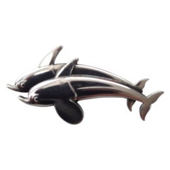 Georg Jensen Sterling Silver Dolphin Pin Brooch