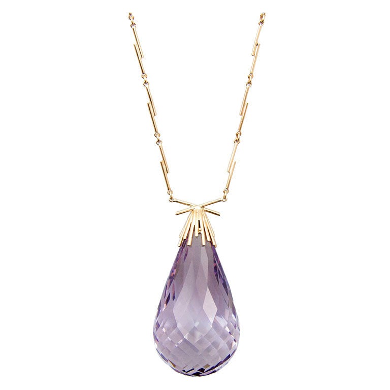 Modernist Teardrop Rose de France Amethyst Gold Pendant at 1stdibs