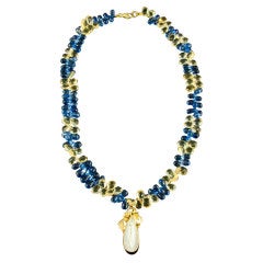 Sapphire and Citrine Briolettes Pearl Yellow Gold Necklace 7