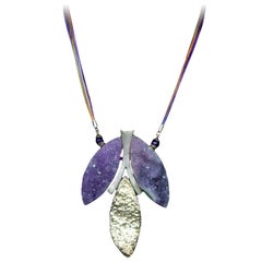 Used Natural Amethyst Quartz Sterling Silver Statement Necklace Estate Fine Jewelry