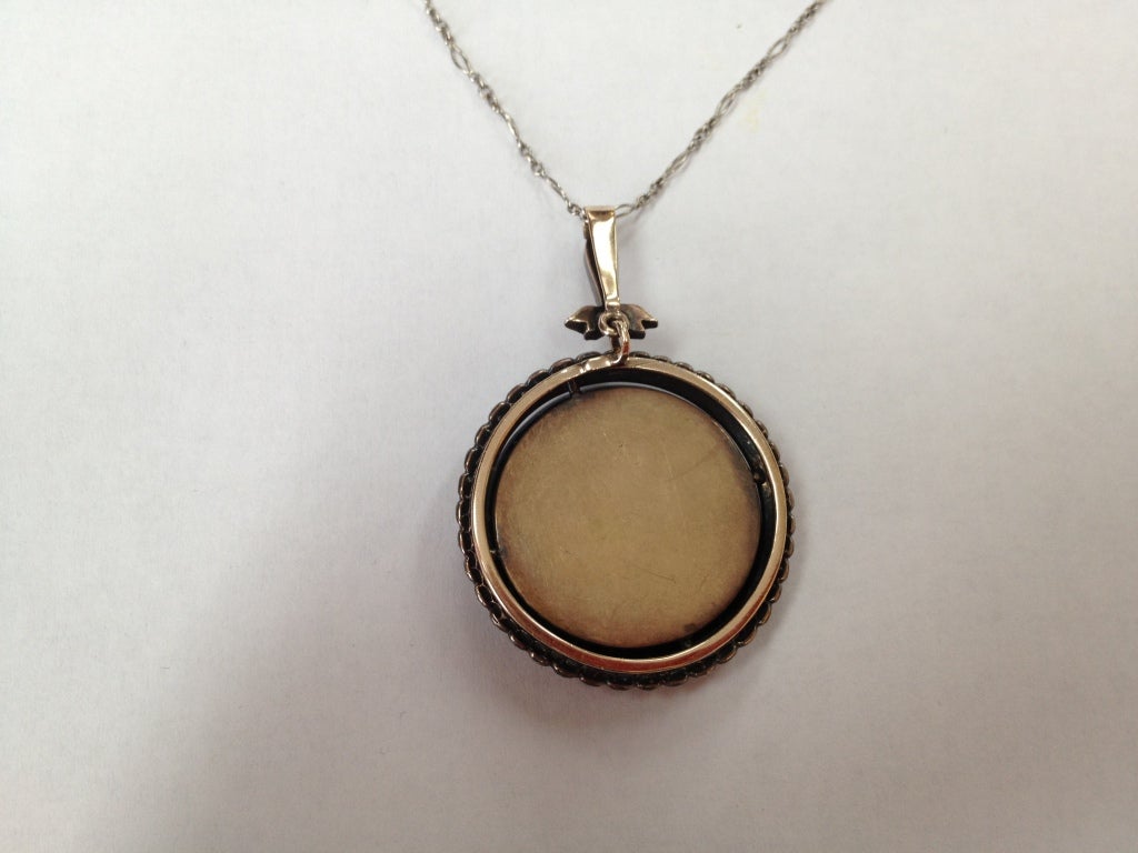 Edwardian Onyx Rose-Cut Diamond Gold Silver Pendant In Excellent Condition In Montreal, QC