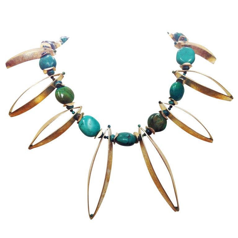 Art Moderne Turquoise Sterling Silver Necklace For Sale