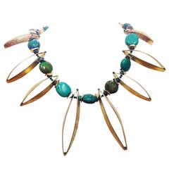 Retro Art Moderne Turquoise Sterling Silver Necklace