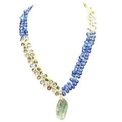 Sapphire Citrine Briolettes Druze Gold Necklace