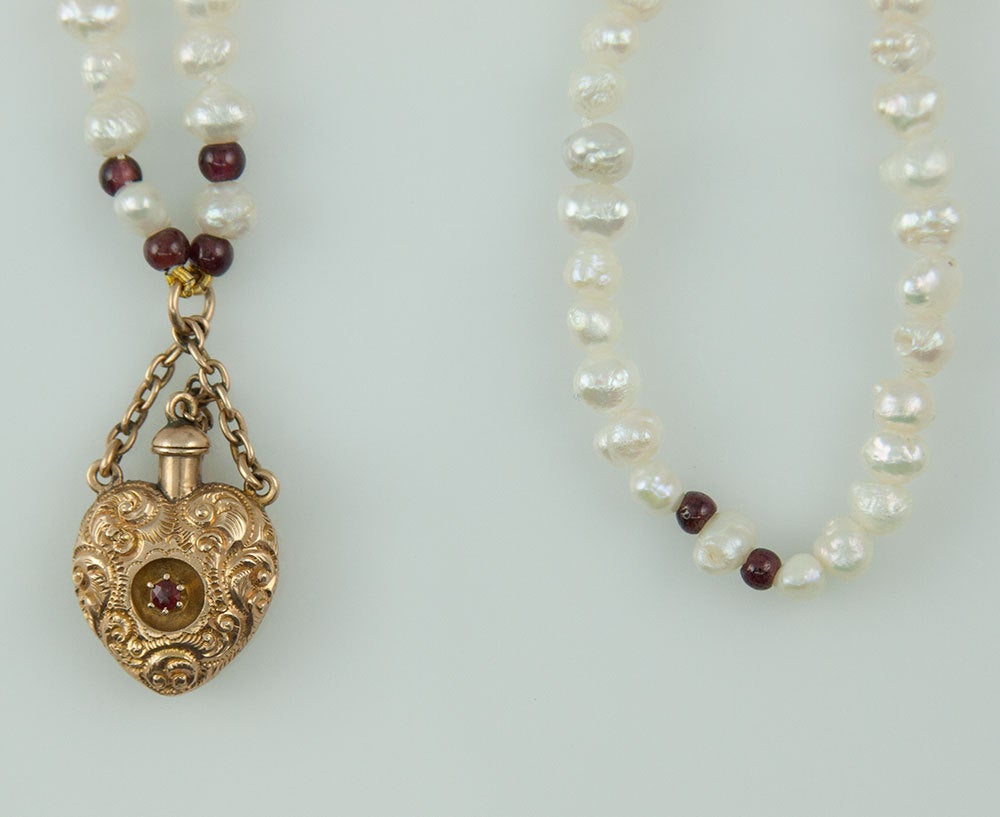Victorian Jewelled Gold Perfume Flask on Pearl Necklace at 1stdibs