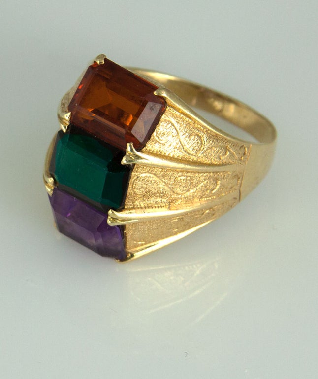 1950s Amethyst Tourmaline Citrine Gold Ring