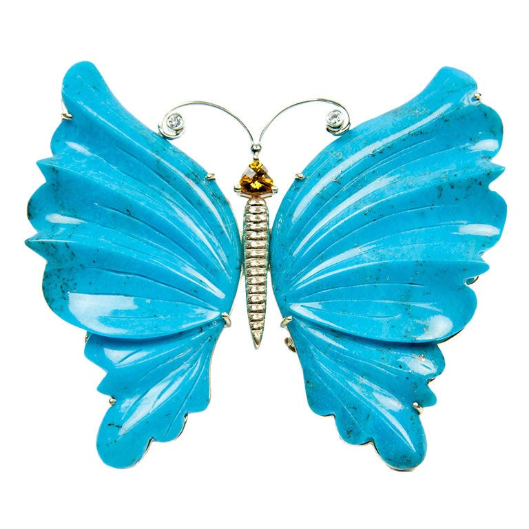 Turquoise Gold Butterfly Brooch Pin Pendant