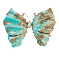 Vintage Coach House Beautiful Natural Turquoise Gold Butterfly Brooch Pin Pendant