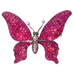 Ruby Diamond Gold Tremblant Butterfly Pin Brooch