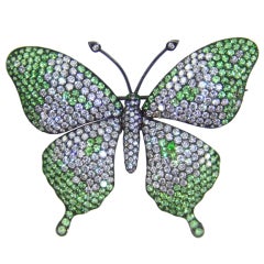 Demantoid Garnet Tsavorite Diamond Tremblant Butterfly Pin Brooch